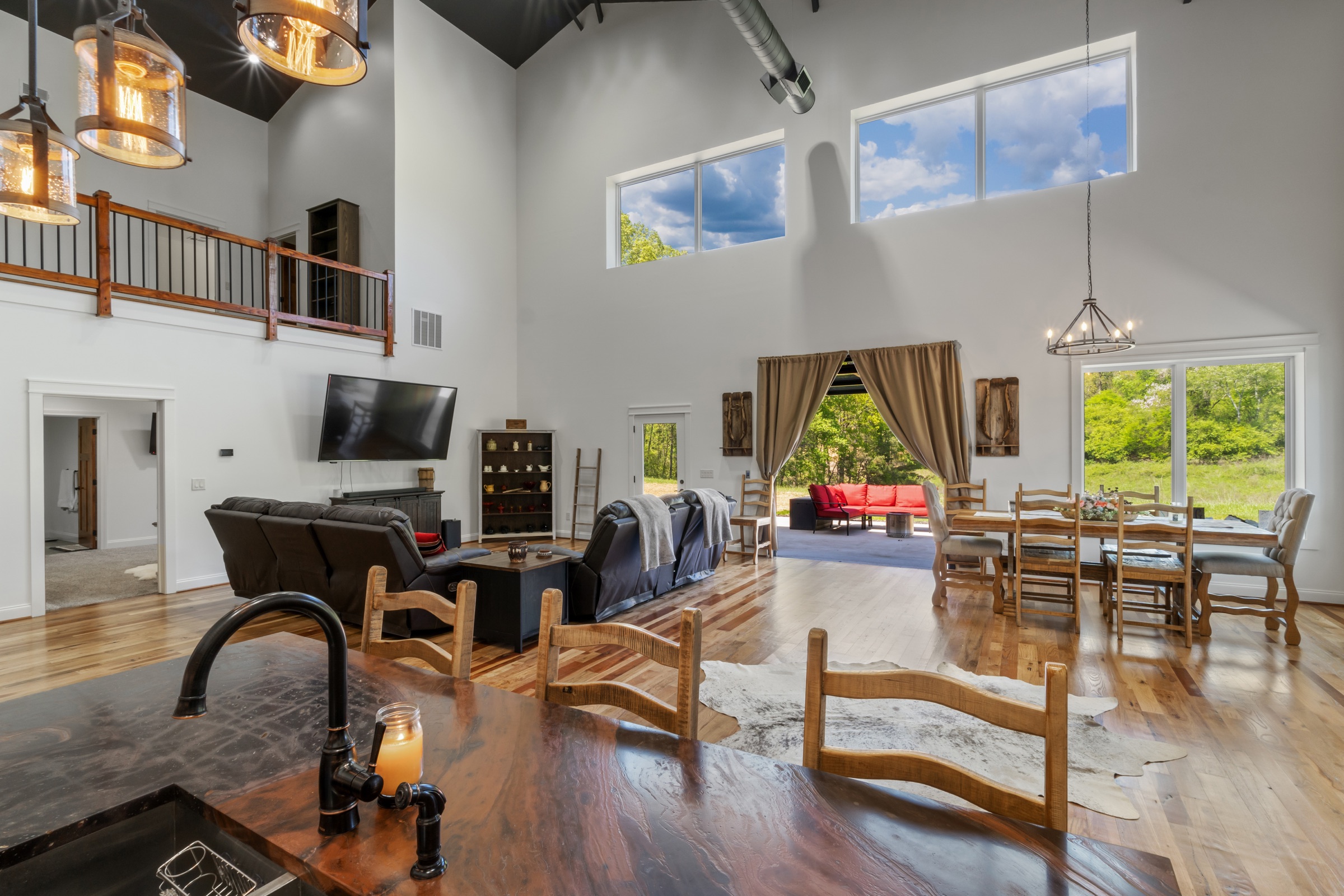 Double-height living and dining room